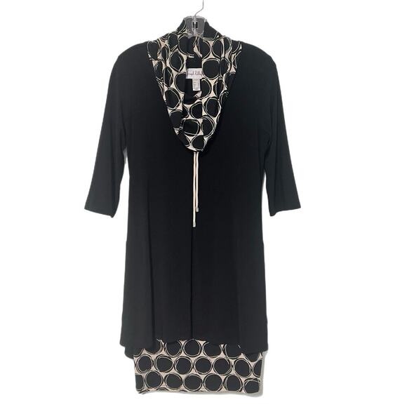 Joseph Ribkoff Cowl Neck Double Layer Tunique Black/Beige Dress Size 8 Stretch - Picture 2 of 15